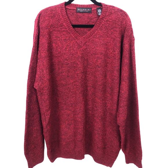 Brandini Ribbed V-neck Textured Wool Blend Long Sleeve Burgundy Knit Sweater L - Picture 1 of 12